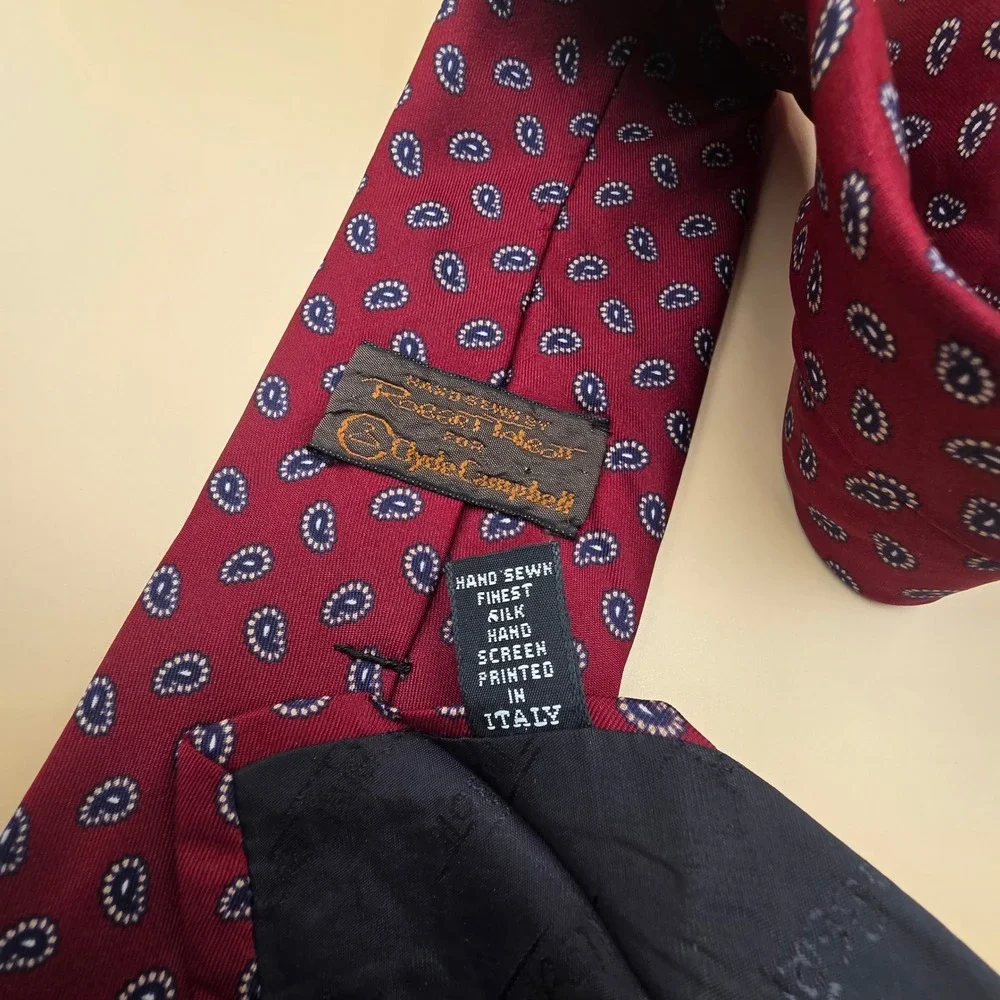 Robert Talbott Clyde Campbell Mens Silk Tie Burgundy Paisley Hand Sewn Italy